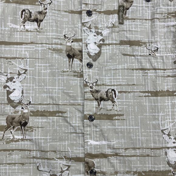 Columbia Button Down Shirt Mens Large Deer Print River Lodge Hunting Beige - Picture 6 of 14
